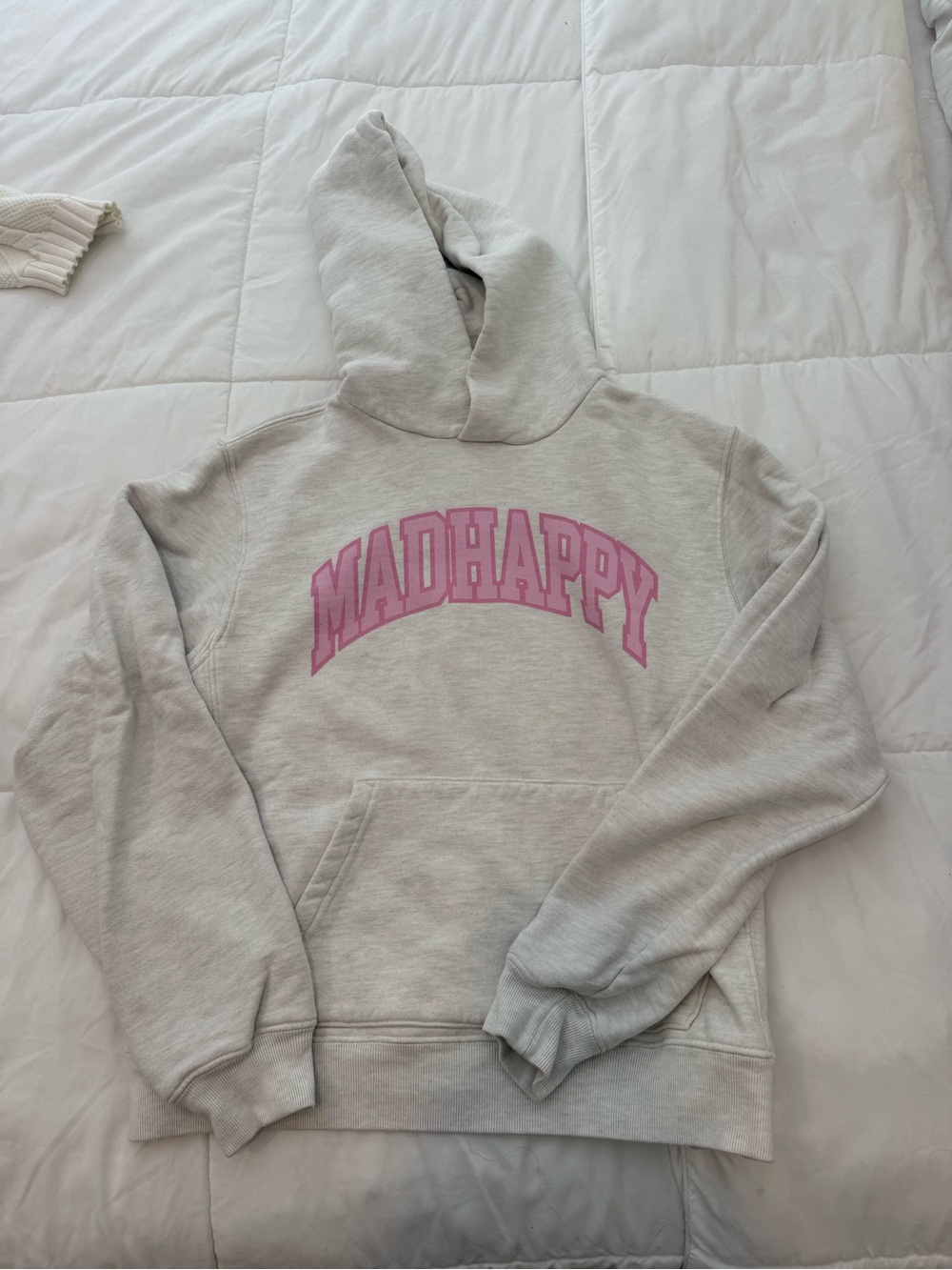 MADHAPPY Women’s Light Gray Hoodie with Pink Logo